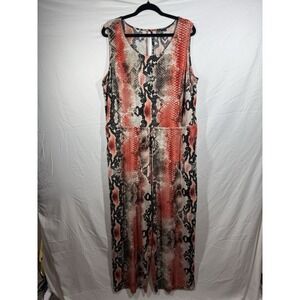 Glamour sleeveless  Wide Leg Jumpsuit red, black, and white snake animal print.